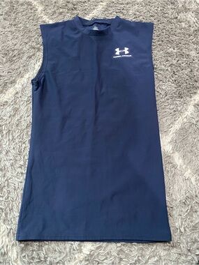 Under Armour Navy Blue Muscle Tank with White Logo